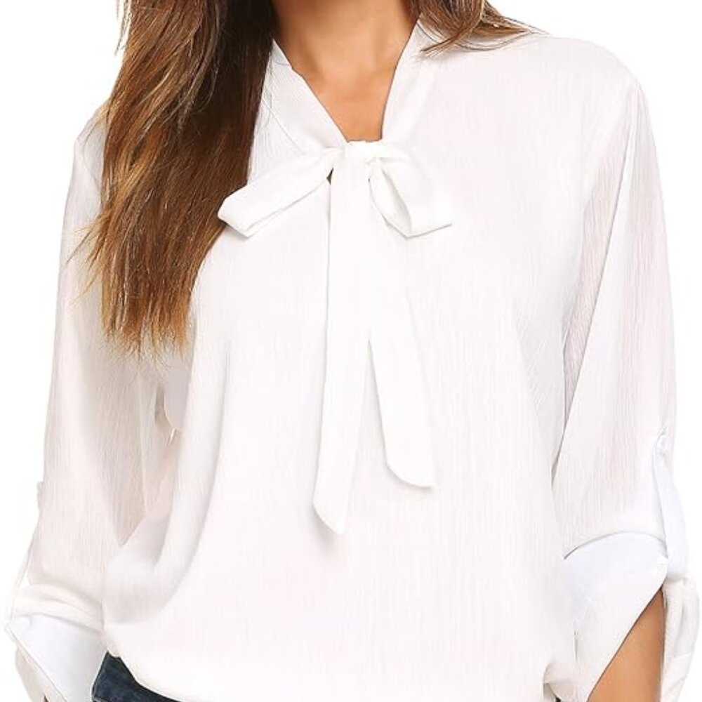New Women V Neck Button Down Shirts Short Sleeve- XL